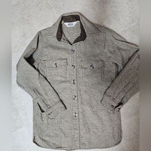 Vtg Woolrich Houndstooth Wool Shirt Jacket Men M Shacket 70s USA Outdoors EUC